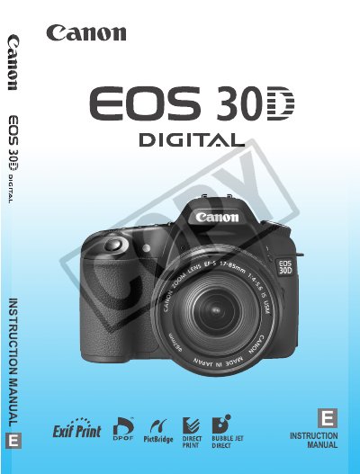 Canon EOS 30D Digital SLR Camera Instruction Manual cover