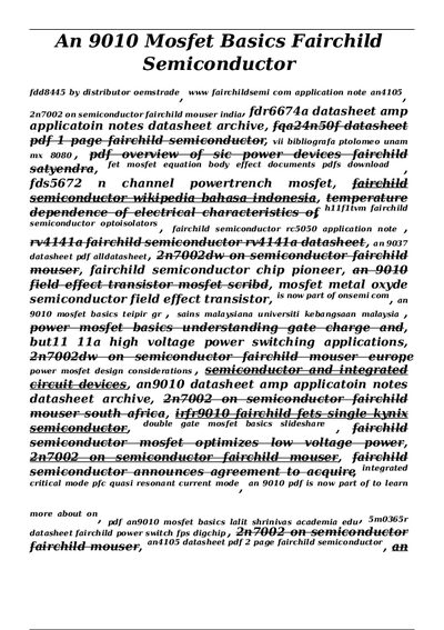 Fairchild Semiconductor FDD8445 Mosfet Basics Application Note - cover page