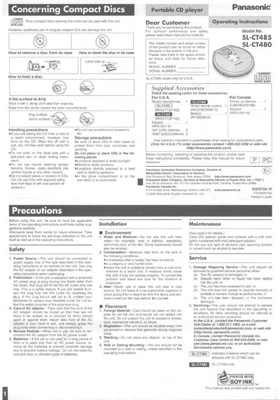 Panasonic SL-CT485 CD Player Operating Instructions - cover page