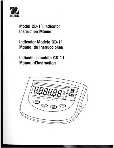 Ohaus CD-11 Indicator Instruction Manual - cover page