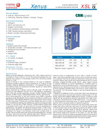 Copley XSL-230-18 Digital Servo Drive Xenus User Manual - cover page