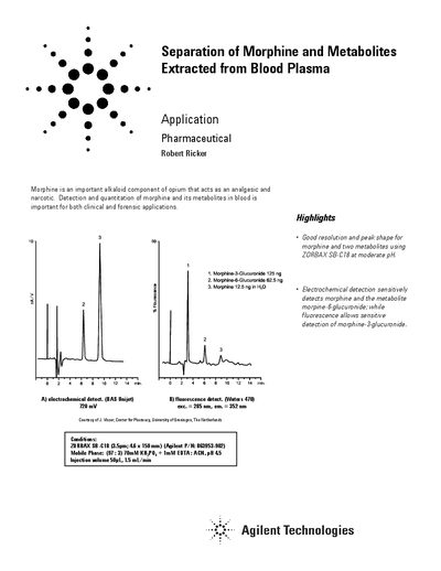 Agilent ZORBAX SB-C18 Application Note: Separation of Morphine Metabolites - cover page