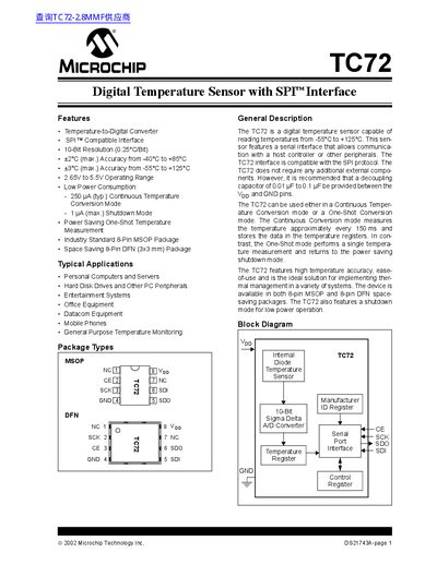 Microchip TC72 Digital Temperature Sensor Datasheet - cover page