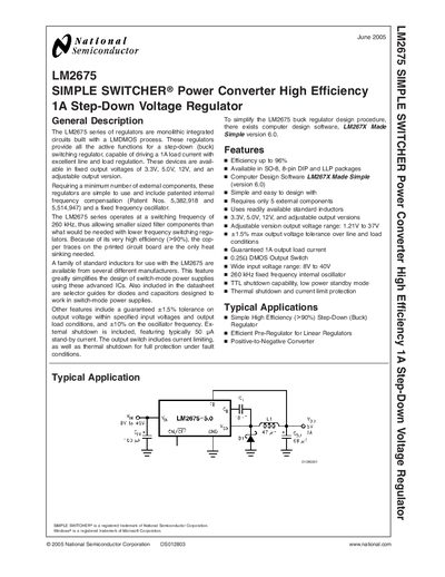 National Semiconductor LM2675 Simple Switcher Power Converter Datasheet - cover page