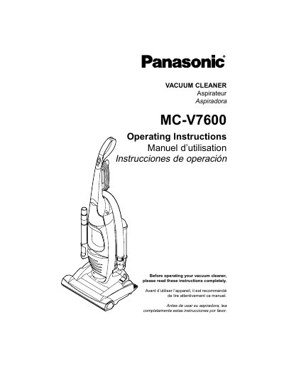 Panasonic MC-V7600 Vacuum Cleaner Operating Instructions - cover page