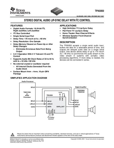 Texas Instruments TPA5050 Datasheet - cover page