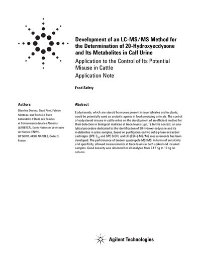 Agilent Development of an LC-MS/MS Method for the Determination of 20-Hydroxyecdysone Its Metabolites in Calf Urine Manual - cover page