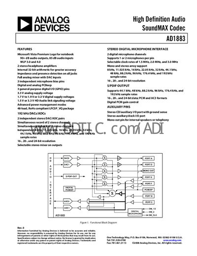 Analog Devices AD1883 Datasheet - cover page