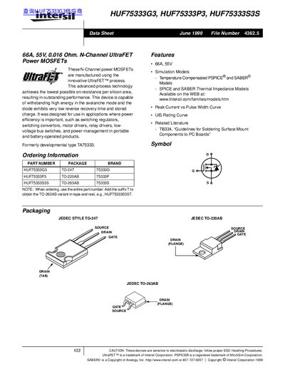 intersil HUF75333G3 HUF75333P3 HUF75333S3S handbook - cover page