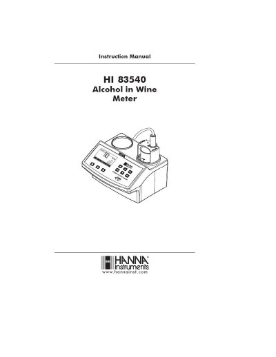 Hanna Instruments HI 83540 Alcohol in Wine Meter Instruction Manual - cover page