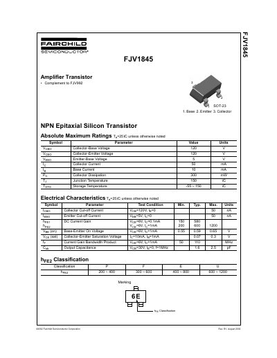 Fairchild FJV1845 NPN Epitaxial Silicon Transistor Datasheet - cover page