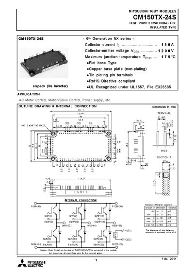 Mitsubishi Electric CM150TX-24S IGBT Module Datasheet - cover page