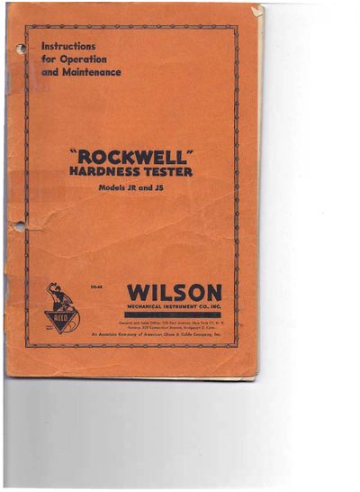 Rockwell Superficial Hardness Tester User Manual - cover page