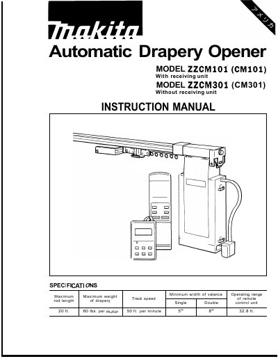 Makita ZZCM101/ZZCM301 Automatic Drapery Opener Instruction Manual - cover page