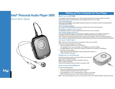 Intel Personal Audio Player 3000 Quick Start Guide - cover page