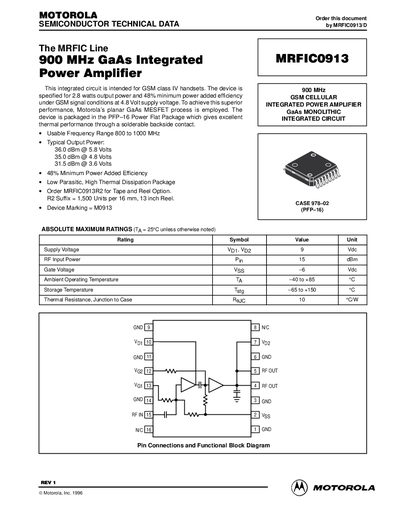 Motorola MRFIC0913 Datasheet - cover page