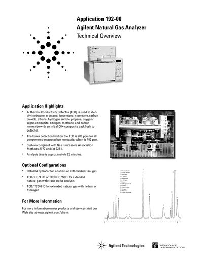 Agilent 192-00 Natural Gas Analyzer Technical Overview - cover page
