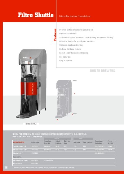 Filtro Shuttle Filter Coffee Machine Insulated Urn Product Leaflet - cover page