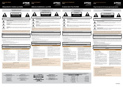 TDK TWS550 Portable Wireless Speaker User Manual - cover page