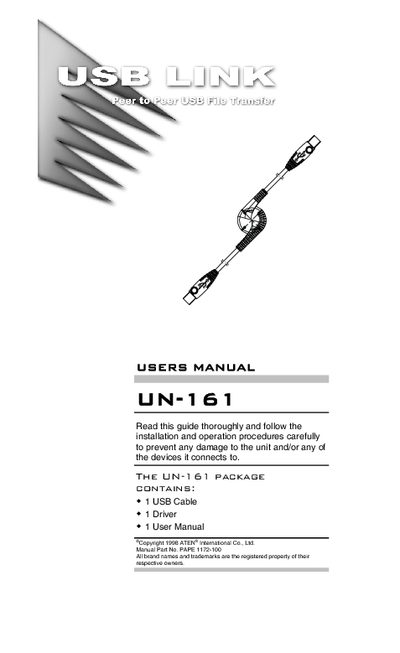 ATEN UN-161 USB Network Cable User Manual - cover page