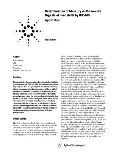 Agilent 7500i ICP-MS Mercury Determination Application Note - cover page