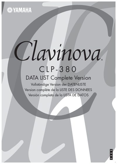 Yamaha CLP-380 Digital Piano Data List - cover page