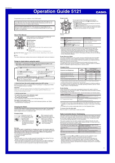 Casio 5121 Watch User Manual - cover page