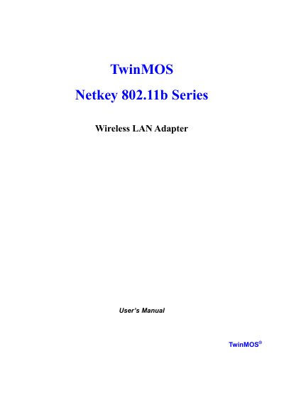 TwinMOS Netkey 802.11b Series Wireless LAN Adapter User's Manual - cover page