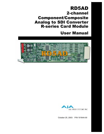 AJA RD5AD 2-Channel Analog to SDI Converter User Manual - cover page