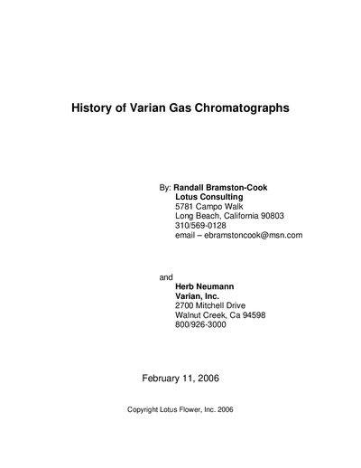 Varian Gas Chromatographs History - cover page