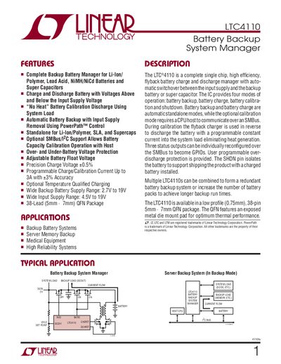 Linear Technology LTC4110 Battery Manager Handbook - cover page