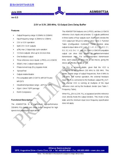 Alliance Semiconductor ASM5I9773A Datasheet - cover page