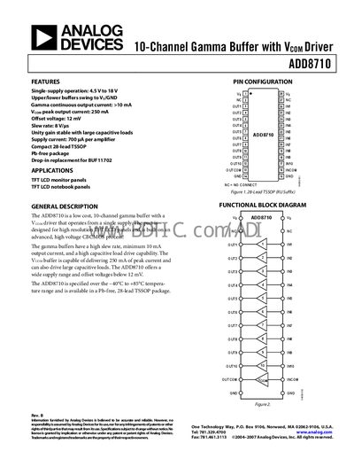 Analog Devices ADD8710 10‑Channel Gamma Buffer with Vcom Driver Datasheet - cover page