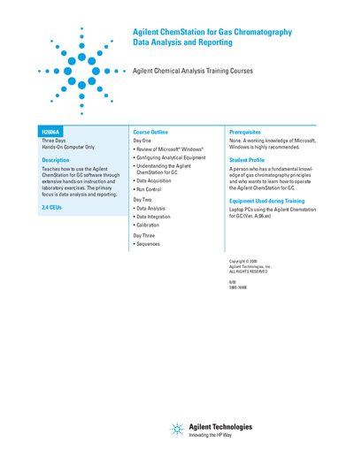 Agilent H2606A ChemStation Training Course Handbook - cover page