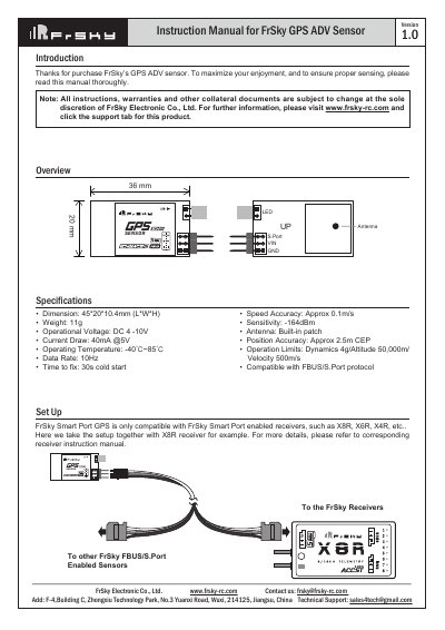 FrSky GPS ADV Sensor Instruction Manual - cover page