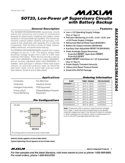 MAXIM MAX631/MAX6363/MAX6364 Data Sheet - cover page