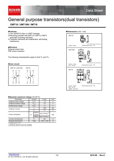 ROHM EMT18 / UMT18N / IMT18 Datasheet