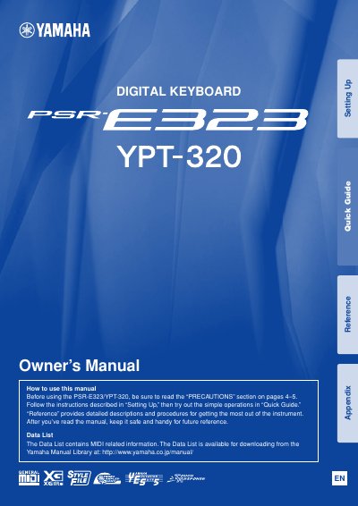 Yamaha YPT-320 Digital Keyboard Owner's Manual