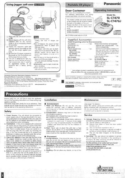 Panasonic SL-CT470 Jogging CD Player User Manual - cover page