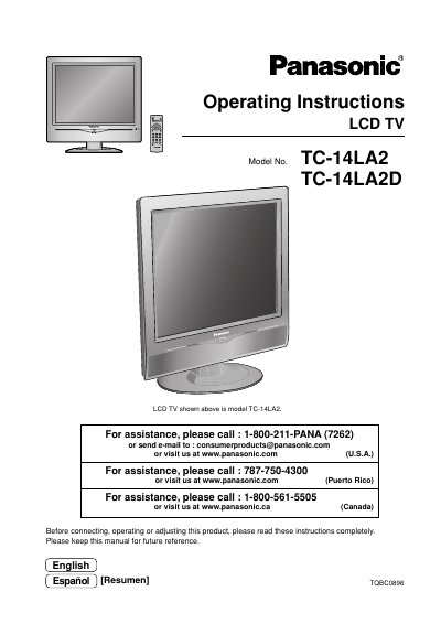 Panasonic TC-14LA2/TC-14LA2D LCD TV Operating Instructions - cover page