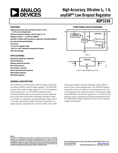 Analog Devices ADP3338 Low Dropout Regulator Datasheet - cover page