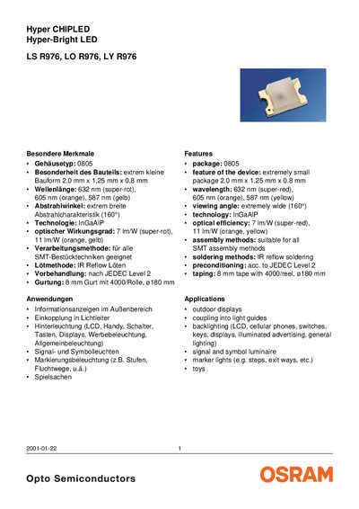 Opto Semiconductors LS R976 / LO R976 / LY R976 LED Datasheet