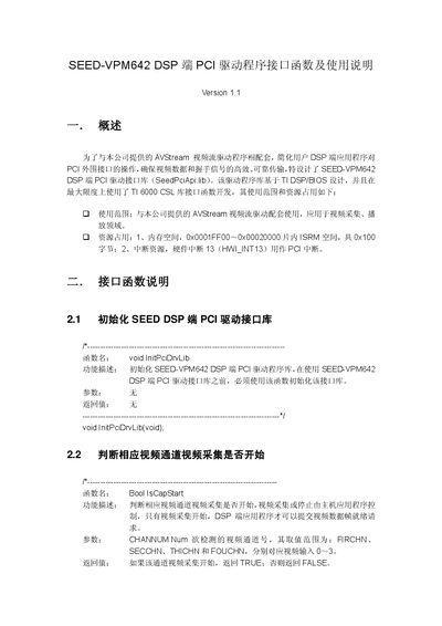 SEED VPM642 DSP PCI Driver Interface Functions User Manual - cover page
