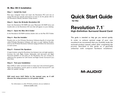 M-Audio Revolution 7.1 Quick Start Guide - cover page