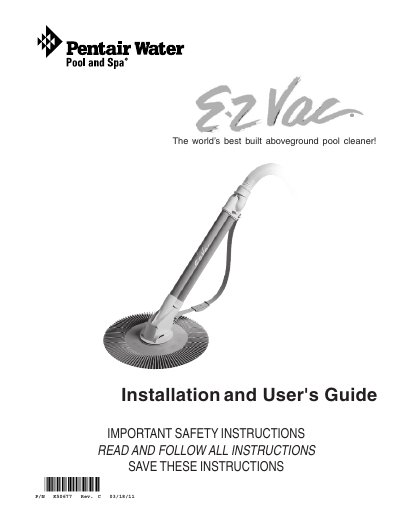 Pentair K50677 E-Z Vac Aboveground Pool Cleaner Installation User's Guide - cover page
