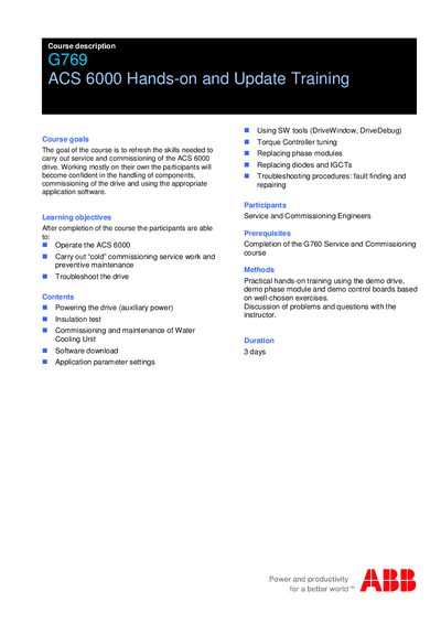 ABB G769 ACS 6000 Hands-on Update Training Manual - cover page