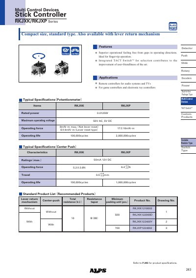 Multi Control Devices RKJXK/RKJXP Series Stick Controller Manual - cover page