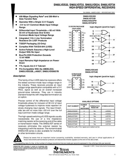 Texas Instruments SN65LVDS33/ SN65LVDT33/ SN65LVDS34/ SN65LVDT34 Datasheet - cover page