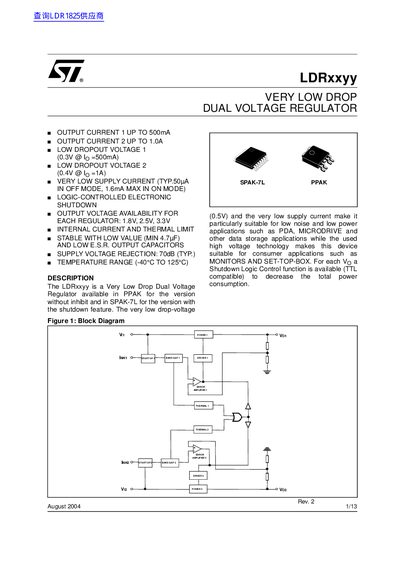 ST LDRxxyy VERY LOW DROP DUAL VOLTAGE REGULATOR handbook - cover page