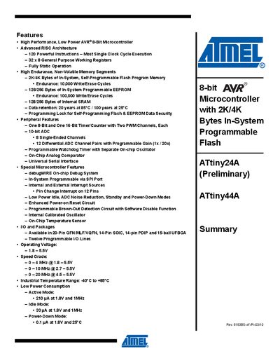 Atmel ATtiny24A/ATtiny44A Datasheet
